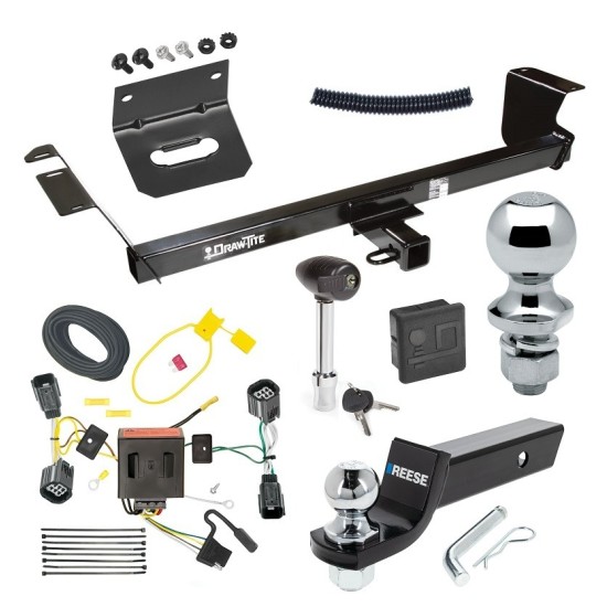 For 2011-2016 Chrysler Town & Country Trailer Hitch Tow PKG w/ 4-Flat Wiring + Starter Kit Ball Mount w/ 2" Drop & 2" Ball + 1-7/8" Ball + Wiring Bracket + Hitch Lock + Hitch Cover By Draw-Tite