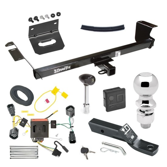 For 2011-2016 Chrysler Town & Country Trailer Hitch Tow PKG w/ 4-Flat Wiring + Ball Mount w/ 2" Drop + 2-5/16" Ball + Wiring Bracket + Hitch Lock + Hitch Cover By Draw-Tite