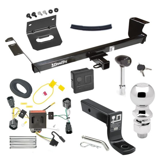 For 2011-2016 Chrysler Town & Country Trailer Hitch Tow PKG w/ 4-Flat Wiring + Ball Mount w/ 4" Drop + 2-5/16" Ball + Wiring Bracket + Hitch Lock + Hitch Cover By Draw-Tite