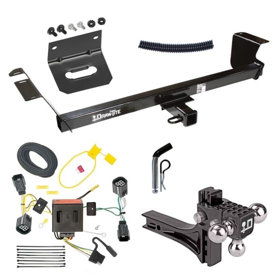 For 2011-2020 Dodge Grand Caravan Trailer Hitch Tow PKG w/ 4-Flat Wiring Harness + Adjustable Drop Rise Triple Ball Ball Mount 1-7/8" & 2" & 2-5/16" Trailer Balls + Pin/Clip + Wiring Bracket By Draw-Tite