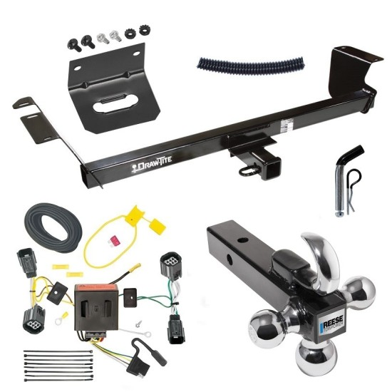 For 2011-2016 Chrysler Town & Country Trailer Hitch Tow PKG w/ 4-Flat Wiring Harness + Triple Ball Ball Mount 1-7/8" & 2" & 2-5/16" Trailer Balls w/ Tow Hook + Pin/Clip + Wiring Bracket By Draw-Tite