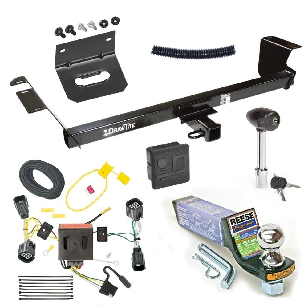 For 2011-2016 Chrysler Town & Country Trailer Hitch Tow PKG w/ 4-Flat Wiring + Starter Kit Ball Mount w/ 2" Drop & 1-7/8" Ball + Wiring Bracket + Hitch Lock + Hitch Cover By Draw-Tite