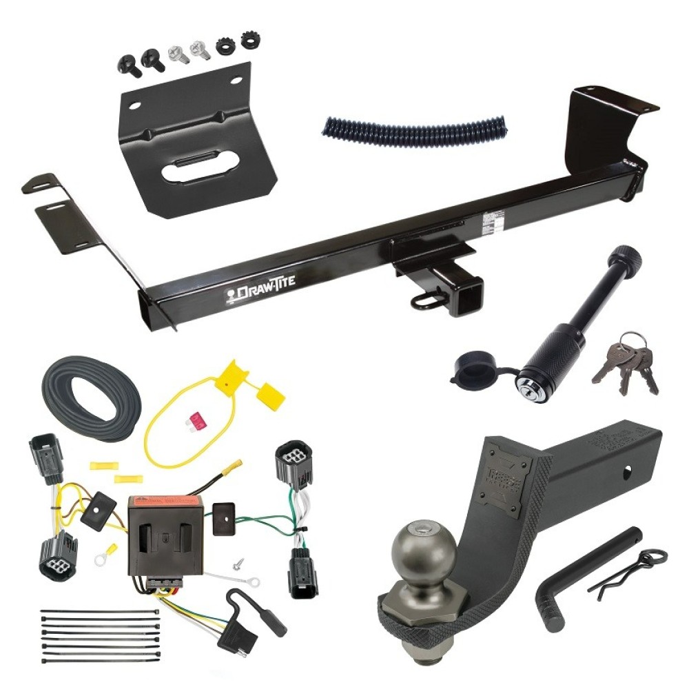 For 2011-2016 Chrysler Town & Country Trailer Hitch Tow PKG w/ 4-Flat Wiring + Interlock Tactical Starter Kit w/ 3-1/4" Drop & 2" Ball + Tactical Dogbone Lock + Wiring Bracket By Draw-Tite