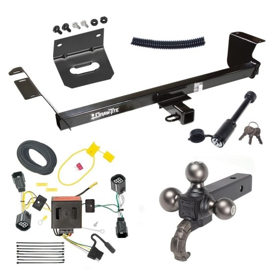 For 2011-2016 Chrysler Town & Country Trailer Hitch Tow PKG w/ 4-Flat Wiring + Triple Ball Tactical Ball Mount 1-7/8" & 2" & 2-5/16" Balls w/ Tow Hook + Tactical Dogbone Lock + Wiring Bracket By Draw-Tite