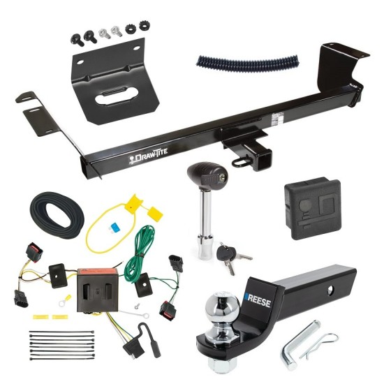 For 2008-2010 Dodge Grand Caravan Trailer Hitch Tow PKG w/ 4-Flat Wiring + Starter Kit Ball Mount w/ 2" Drop & 2" Ball + Wiring Bracket + Hitch Lock + Hitch Cover By Draw-Tite