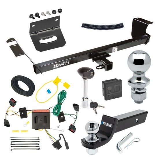 For 2008-2010 Dodge Grand Caravan Trailer Hitch Tow PKG w/ 4-Flat Wiring + Starter Kit Ball Mount w/ 2" Drop & 2" Ball + 1-7/8" Ball + Wiring Bracket + Hitch Lock + Hitch Cover By Draw-Tite