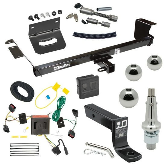 For 2008-2010 Chrysler Town & Country Trailer Hitch Tow PKG w/ 4-Flat Wiring + Ball Mount w/ 4" Drop + Interchangeable Ball 1-7/8" & 2" & 2-5/16" + Wiring Bracket + Dual Hitch & Coupler Locks + Hitch Cover By Draw-Tite