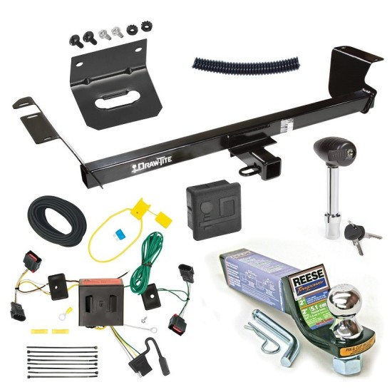 For 2008-2010 Chrysler Town & Country Trailer Hitch Tow PKG w/ 4-Flat Wiring + Starter Kit Ball Mount w/ 2" Drop & 1-7/8" Ball + Wiring Bracket + Hitch Lock + Hitch Cover By Draw-Tite