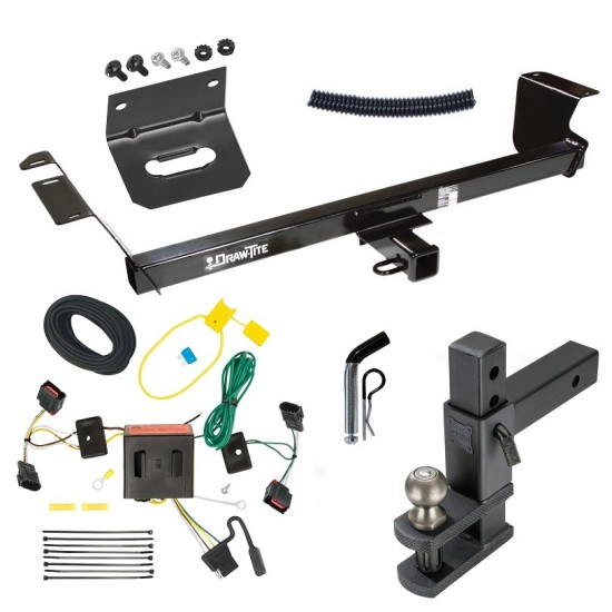 For 2008-2010 Dodge Grand Caravan Trailer Hitch Tow PKG w/ 4-Flat Wiring Harness + Adjustable Drop Rise Clevis Hitch Ball Mount w/ 2" Ball + Pin/Clip + Wiring Bracket By Draw-Tite