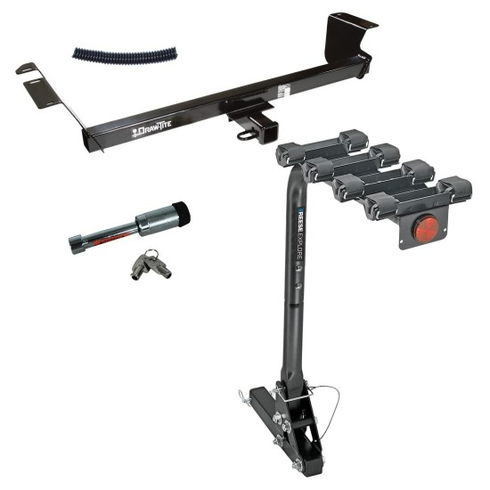 For 2008-2016 Chrysler Town & Country Trailer Hitch Tow PKG w/ 4 Bike Carrier Rack + Hitch Lock By Draw-Tite