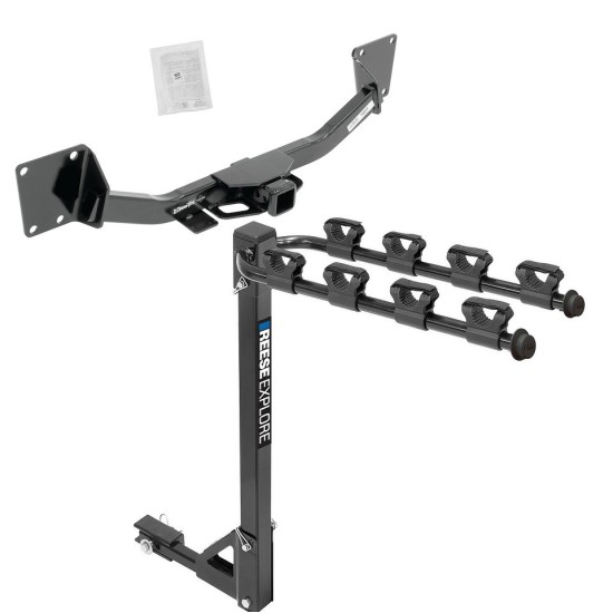 Trailer Tow Hitch w/ 4 Bike Rack For 17-24 GMC Acadia Exc 17 Limited 2020 Cadillac XT6 19-24 Chevy Blazer tilt away adult or child arms fold down carrier