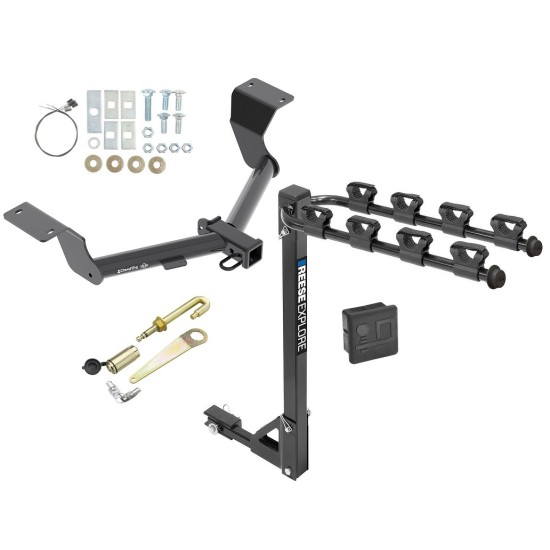 Trailer Tow Hitch w/ 4 Bike Rack For 17-19 Honda CR-V 20-24 Except Hybrid tilt away adult or child arms fold down carrier w/ Lock and Cover