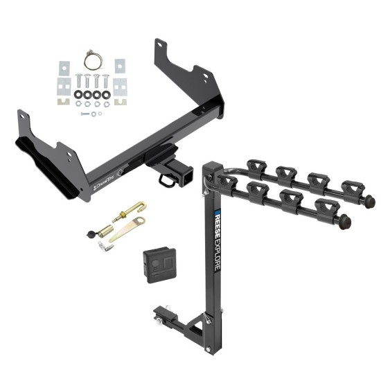 Trailer Tow Hitch w/ 4 Bike Rack For 15-23 Ford F-150 Raptor tilt away adult or child arms fold down carrier w/ Lock and Cover