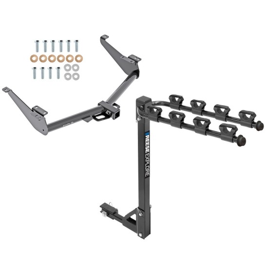 Trailer Tow Hitch w/ 4 Bike Rack For 17-24 Nissan Titan except XD tilt away adult or child arms fold down carrier