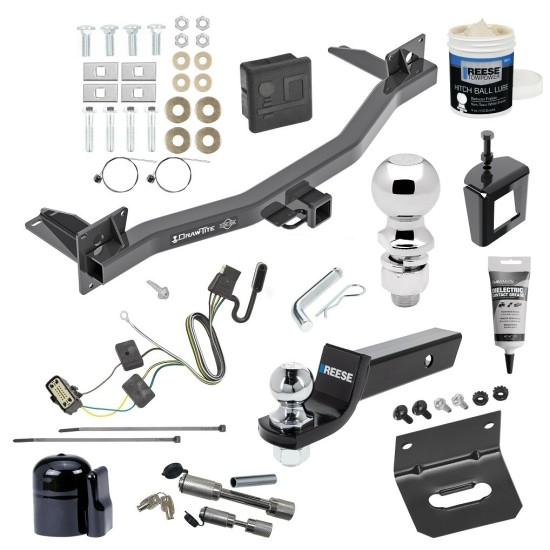 For 2018-2023 Buick Enclave Trailer Hitch Tow PKG w/ 4-Flat Wiring + Starter Kit Ball Mount w/ 2" Drop & 2" Ball + 2-5/16" Ball + Wiring Bracket + Dual Hitch & Coupler Locks + Hitch Cover + Wiring Tester + Ball Lube +Electric Grease