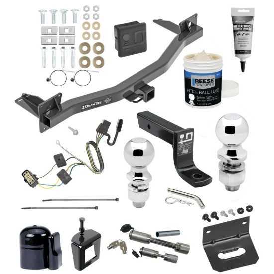 For 2018-2023 Buick Enclave Trailer Hitch Tow PKG w/ 4-Flat Wiring + Ball Mount w/ 4" Drop + 2" Ball + 2-5/16" Ball + Wiring Bracket + Dual Hitch & Coupler Locks + Hitch Cover + Wiring Tester + Ball Lube +Electric Grease + Ball Wrench +