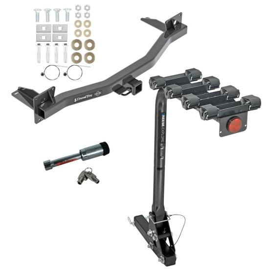 For 2018-2023 Chevrolet Traverse Trailer Hitch Tow PKG w/ 4 Bike Carrier Rack + Hitch Lock By Draw-Tite