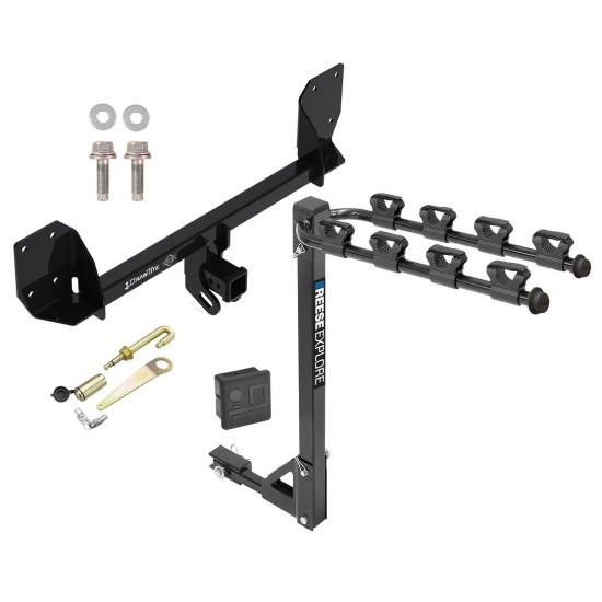 Trailer Tow Hitch w/ 4 Bike Rack For 16-24 Volvo XC90 18-24 XC60 tilt away adult or child arms fold down carrier w/ Lock and Cover