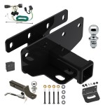 Ultimate Tow Package For 07-17 Jeep Wrangler 2018 Wrangler JK Trailer Hitch w/ Wiring 2" Drop Mount Dual 2" and 1-7/8" Ball Lock Bracket Cover 2" Receiver 