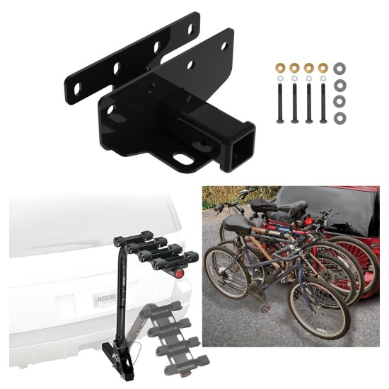 Trailer Hitch w/ 4 Bike Rack For 07-17 Jeep Wrangler 18-24 JL (New Body Style) 2018 JK Approved for Recreational & Offroad Use Carrier for Adult Woman or Child Bicycles Foldable