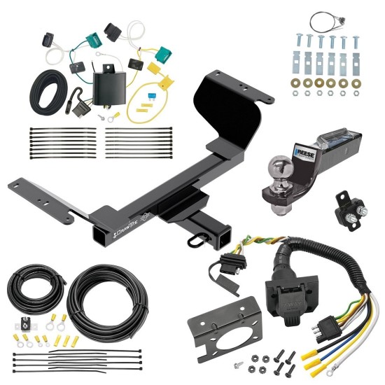 Trailer Hitch Tow Package w/ 7-Way RV Wiring For 18-21 Chevrolet Equinox w/ 2" Drop Mount 2" Ball Class 3 2" Receiver 