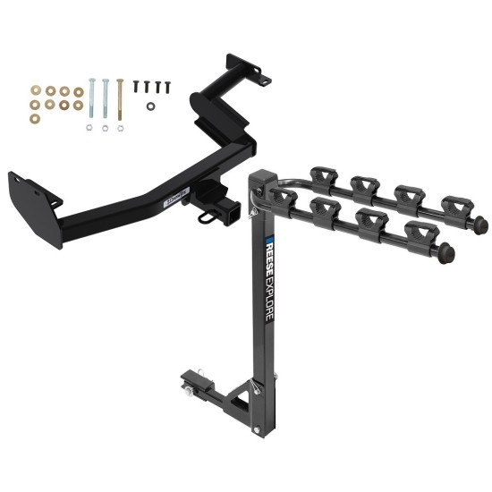 Trailer Tow Hitch w/ 4 Bike Rack For 20-24 Hyundai Palisade KIA Telluride tilt away adult or child arms fold down carrier  