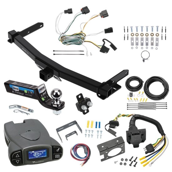 Trailer Hitch Tow Package Prodigy P3 Brake Control For 11-13 Jeep Grand Cherokee Exc SRT-8 w/Removable OEM Fascia Panel Only w/ 7-Way RV Wiring 2" Drop Mount 2" Ball Class 4 2" Receiver Draw-Tite Tekonsha