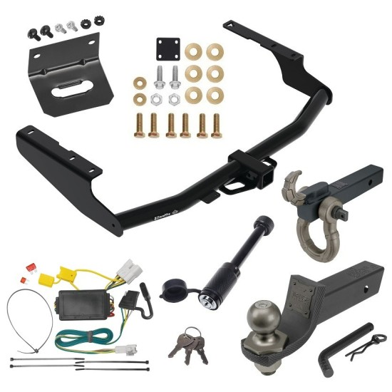 For 2014-2019 Toyota Highlander Trailer Hitch Tow PKG w/ 4-Flat Wiring + Interlock Tactical Starter Kit w/ 2" Drop & 2" Ball + Tactical Hook & Shackle Mount + Tactical Dogbone Lock + Wiring Bracket By Draw-Tite