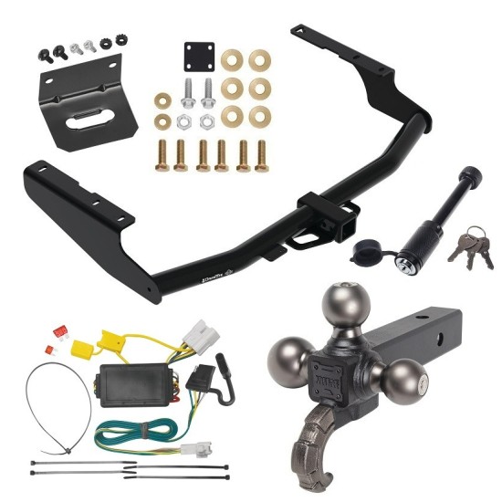 For 2014-2019 Toyota Highlander Trailer Hitch Tow PKG w/ 4-Flat Wiring + Tactical Triple Ball Ball Mount 1-7/8" & 2" & 2-5/16" Balls & Tow Hook + Tactical Dogbone Lock + Wiring Bracket By Draw-Tite