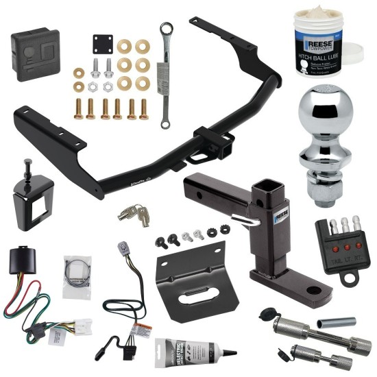 For 2020-2023 Toyota Highlander Trailer Hitch Tow PKG w/ 4-Flat Wiring + Adjustable Drop Rise Ball Mount + 1-7/8" Ball + Wiring Bracket + Hitch Cover + Dual Hitch & Coupler Locks + Wiring Tester + Ball Lube + Electric Grease + Ball Wrench + Anti 