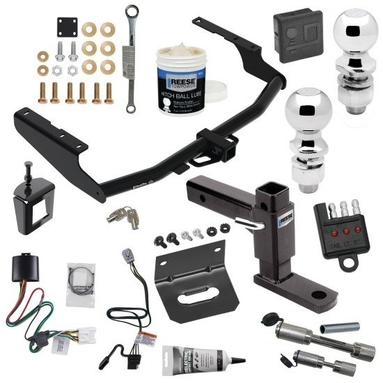 For 2020-2023 Toyota Highlander Trailer Hitch Tow PKG w/ 4-Flat Wiring + Adjustable Drop Rise Ball Mount + 2" Ball + 2-5/16" Ball + Wiring Bracket + Hitch Cover + Dual Hitch & Coupler Locks + Wiring Tester + Ball Lube + Electric Grease + Bal