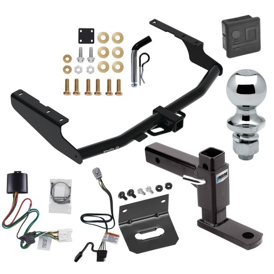 For 2020-2023 Toyota Highlander Trailer Hitch Tow PKG w/ 4-Flat Wiring + Adjustable Drop Rise Ball Mount + Pin/Clip + 1-7/8" Ball + Wiring Bracket + Hitch Cover (Excludes: w/Twin-Tip Exhaust Models) By Draw-Tite