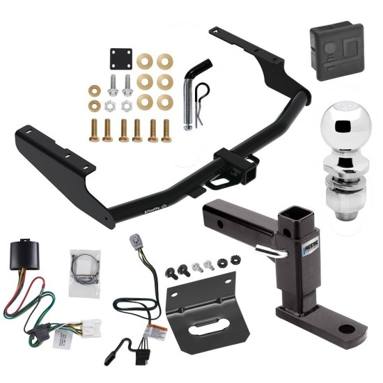 For 2020-2023 Toyota Highlander Trailer Hitch Tow PKG w/ 4-Flat Wiring + Adjustable Drop Rise Ball Mount + Pin/Clip + 2" Ball + Wiring Bracket + Hitch Cover (Excludes: w/Twin-Tip Exhaust Models) By Draw-Tite