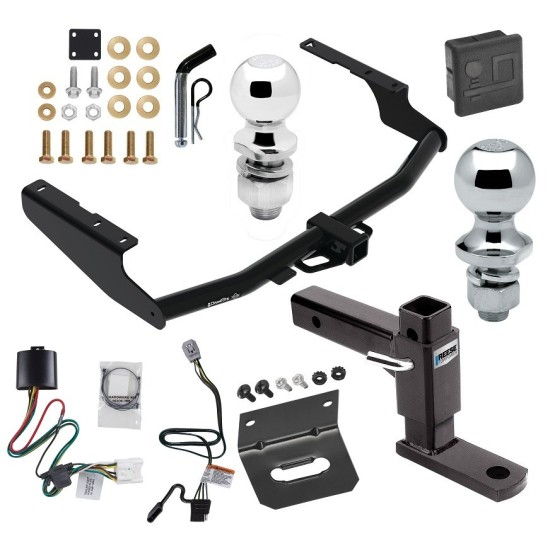 For 2020-2023 Toyota Highlander Trailer Hitch Tow PKG w/ 4-Flat Wiring + Adjustable Drop Rise Ball Mount + Pin/Clip + 2" Ball + 1-7/8" Ball + Wiring Bracket + Hitch Cover (Excludes: w/Twin-Tip Exhaust Models) By Draw-Tite