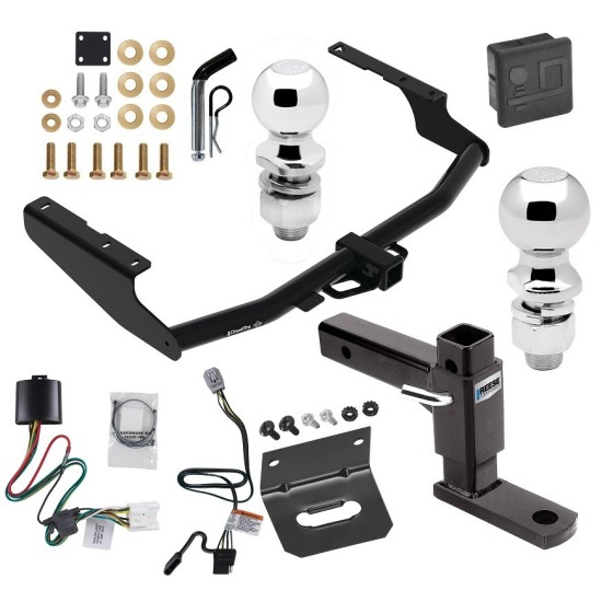 For 2020-2023 Toyota Highlander Trailer Hitch Tow PKG w/ 4-Flat Wiring + Adjustable Drop Rise Ball Mount + Pin/Clip + 2" Ball + 2-5/16" Ball + Wiring Bracket + Hitch Cover (Excludes: w/Twin-Tip Exhaust Models) By Draw-Tite