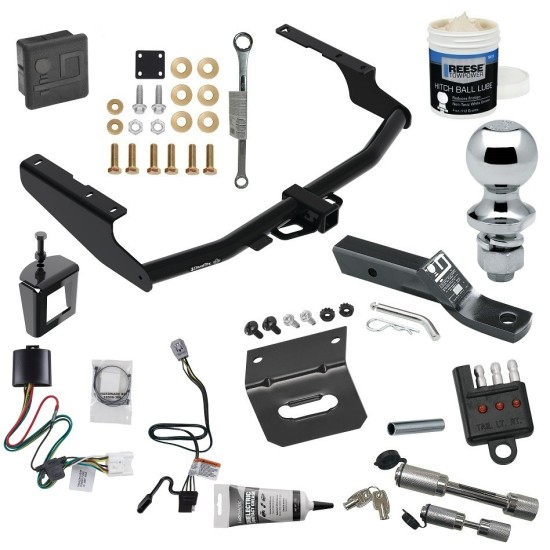 For 2020-2023 Toyota Highlander Trailer Hitch Tow PKG w/ 4-Flat Wiring + Ball Mount w/ 2" Drop + 1-7/8" Ball + Wiring Bracket + Hitch Cover + Dual Hitch & Coupler Locks + Wiring Tester + Ball Lube + Electric Grease + Ball Wrench + Anti Rattl