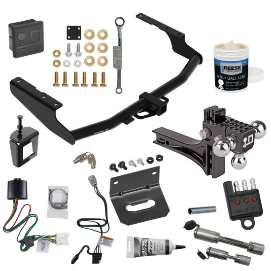 For 2020-2023 Toyota Highlander Trailer Hitch Tow PKG w/ 4-Flat Wiring + Adjustable Drop Rise Triple Ball Ball Mount 1-7/8" & 2" & 2-5/16" Trailer Balls + Wiring Bracket + Hitch Cover + Dual Hitch & Coupler Locks + Wiring Tester