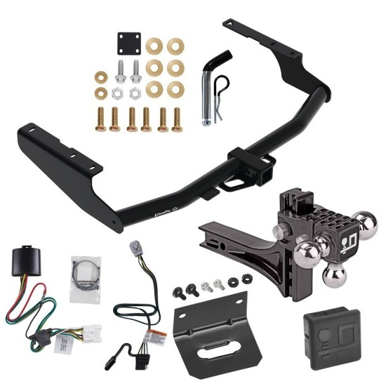 For 2020-2023 Toyota Highlander Trailer Hitch Tow PKG w/ 4-Flat Wiring + Adjustable Drop Rise Triple Ball Ball Mount 1-7/8" & 2" & 2-5/16" Trailer Balls + Pin/Clip + Wiring Bracket + Hitch Cover (Excludes: w/Twin-Tip Exhaust Models)