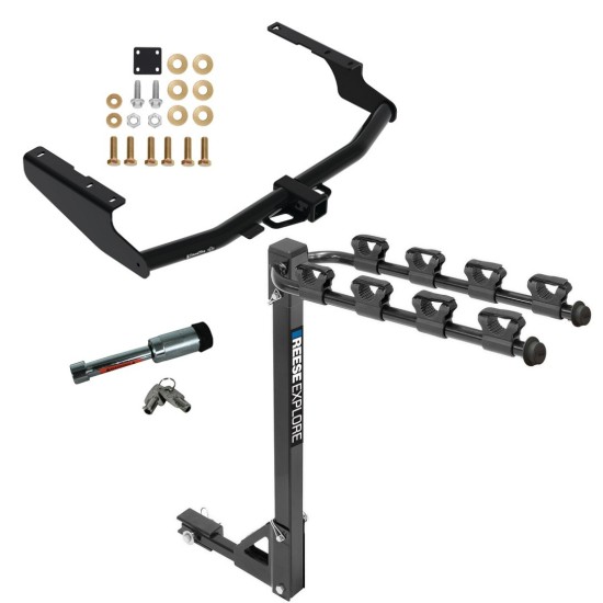 For 2020-2023 Toyota Highlander Trailer Hitch Tow PKG w/ 4 Bike Carrier Rack + Hitch Lock (Excludes: w/Twin-Tip Exhaust Models) By Draw-Tite