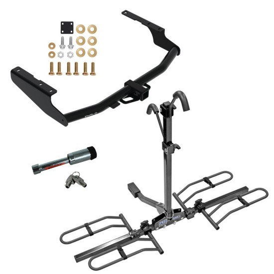 For 2020-2023 Toyota Highlander Trailer Hitch Tow PKG w/ 2 Bike Plaform Style Carrier Rack + Hitch Lock (Excludes: w/Twin-Tip Exhaust Models) By Draw-Tite