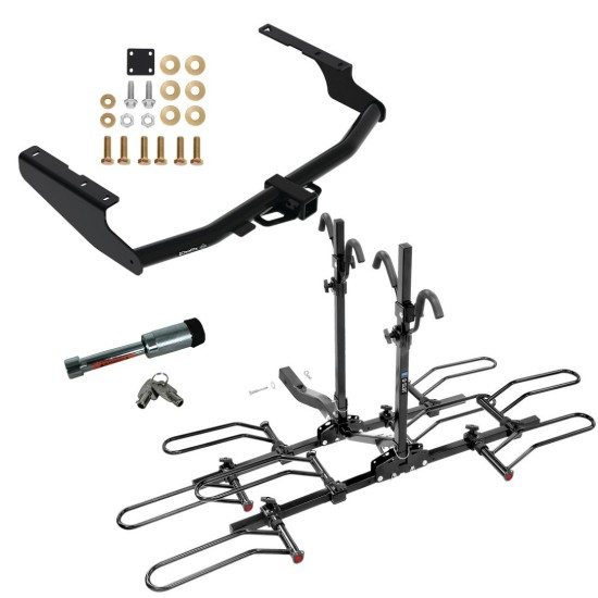 For 2020-2023 Toyota Highlander Trailer Hitch Tow PKG w/ 4 Bike Plaform Style Carrier Rack + Hitch Lock (Excludes: w/Twin-Tip Exhaust Models) By Draw-Tite