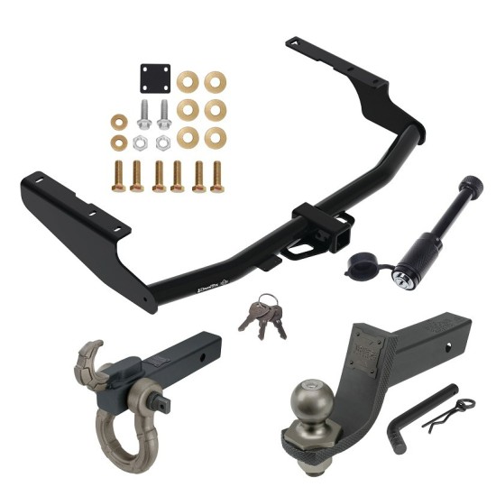 For 2014-2019 Toyota Highlander Except XSE Trailer Hitch Tow PKG + Interlock Tactical Starter Kit w/ 3-1/4" Drop & 2" Ball + Tactical Hook & Shackle Mount + Tactical Dogbone Lock By Draw-Tite