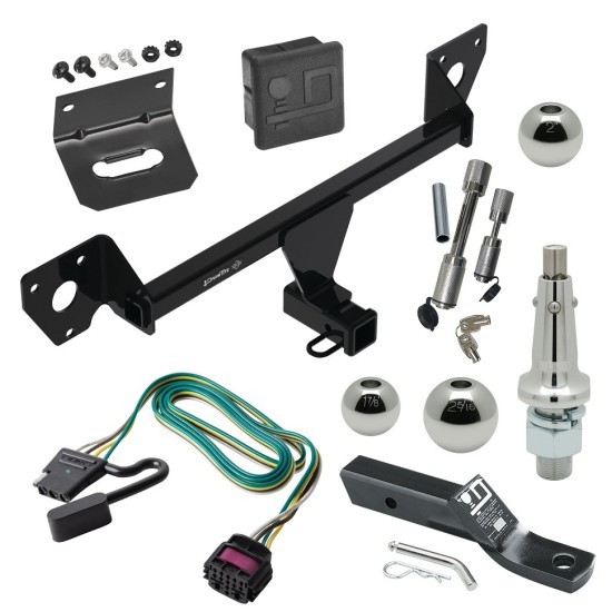 For 2020-2023 Buick Encore GX Trailer Hitch Tow PKG w/ 4-Flat Wiring + Ball Mount w/ 2" Drop + Interchangeable Ball 1-7/8" & 2" & 2-5/16" + Wiring Bracket + Dual Hitch & Coupler Locks + Hitch Cover (For Essence w/Active Tow