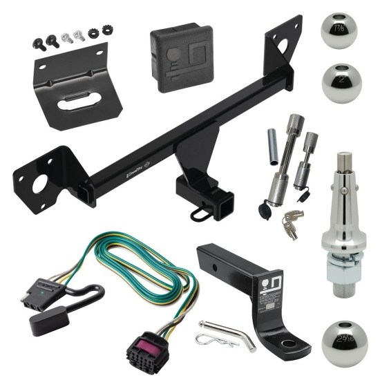 For 2020-2023 Buick Encore GX Trailer Hitch Tow PKG w/ 4-Flat Wiring + Ball Mount w/ 4" Drop + Interchangeable Ball 1-7/8" & 2" & 2-5/16" + Wiring Bracket + Dual Hitch & Coupler Locks + Hitch Cover (For Essence w/Active Tow