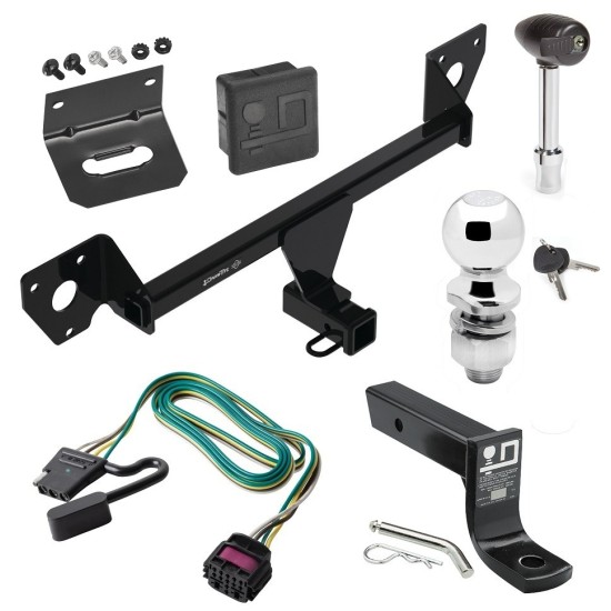 For 2020-2023 Buick Encore GX Trailer Hitch Tow PKG w/ 4-Flat Wiring + Ball Mount w/ 4" Drop + 2" Ball + Wiring Bracket + Hitch Lock + Hitch Cover (For Essence w/Active Towplug Models) By Draw-Tite