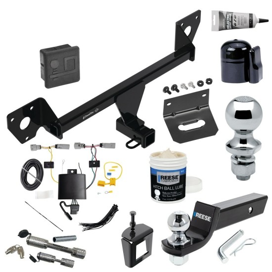 For 2021-2023 Chevrolet Trailblazer Trailer Hitch Tow PKG w/ 4-Flat Wiring + Starter Kit Ball Mount w/ 2" Drop & 2" Ball + 1-7/8" Ball + Wiring Bracket + Dual Hitch & Coupler Locks + Hitch Cover + Wiring Tester + Ball Lube +Electric