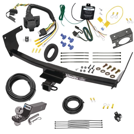 Trailer Hitch Tow Package w/ 7-Way RV Wiring For 21-24 Lexus NX250 NX350 NX350h NX450h+ w/ 2" Drop Mount 2" Ball Class 3 2" Receiver All Models