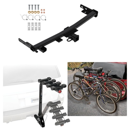 Reese Trailer Hitch w/ 4 Bike Rack For 14-23 Jeep Cherokee Trailhawk Approved for Recreational & Offroad Use Carrier for Adult Woman or Child Bicycles Foldable