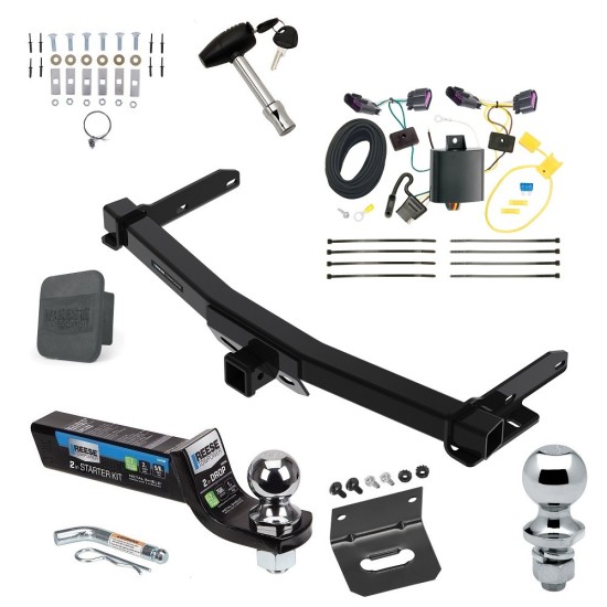 Ultimate Class 4 7.5K Tow Package For 14-23 Dodge Durango Trailer Hitch w/ Wiring 2" Drop Mount Dual 2" and 1-7/8" Ball Lock Bracket Cover 2" Receiver Reese