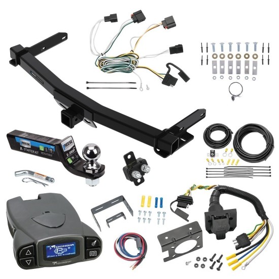 Trailer Hitch Tow Package Prodigy P3 Brake Control For 11-13 Jeep Grand Cherokee Exc SRT-8 w/Removable OEM Fascia Panel Only w/ 7-Way RV Wiring 2" Drop Mount 2" Ball Class 4 2" Receiver Reese Tekonsha